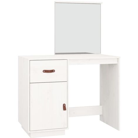 Coiffeuse en bois avec miroir 95 x 50 x 134 cm bois de pin massif blanc