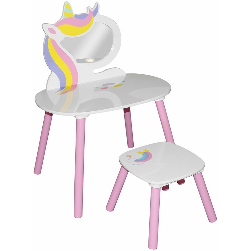 Coiffeuse enfant avec miroir et tabouret Sweet Licorne en MDF