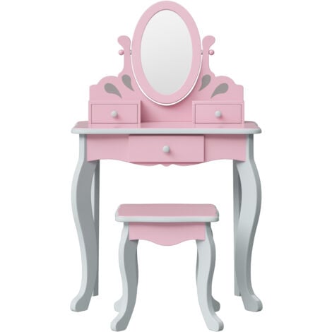 TEAMSON KIDS Coiffeuse Enfant En Bois Table Maquillage Avec Miroir Et Tabouret Rose Fantasy Fields Rapunzel TD-12851A - Rose