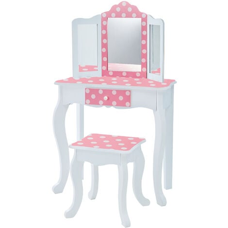 TEAMSON KIDS Coiffeuse enfant en bois table maquillage miroir tabouret Fantasy Fields Teamson TD-11670F