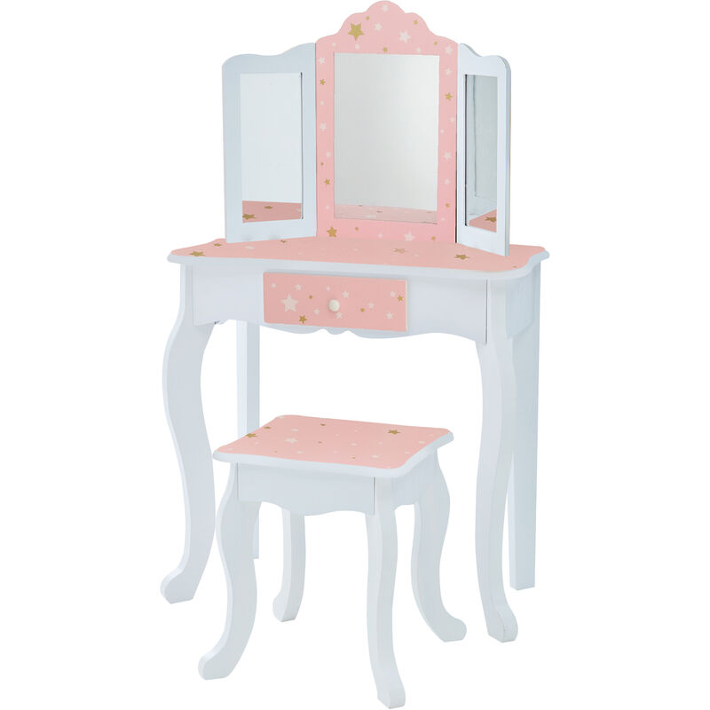 Teamsonkids - Coiffeuse enfant en bois table maquillage miroir tabouret Fantasy Fields Teamson TD-11670Q - Rose