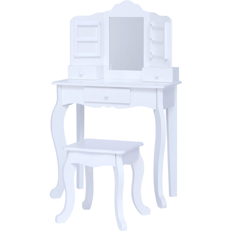 Teamson Kids - Coiffeuse enfant table de maquillage avec miroir et tabouret blanche Fantasy Fields TD-13366D