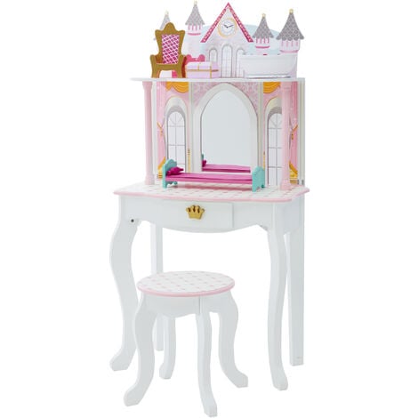 TEAMSON KIDS Coiffeuse enfant tabouret miroir rose avec miroir fille Fantasy Fields Teamson TD-12951A