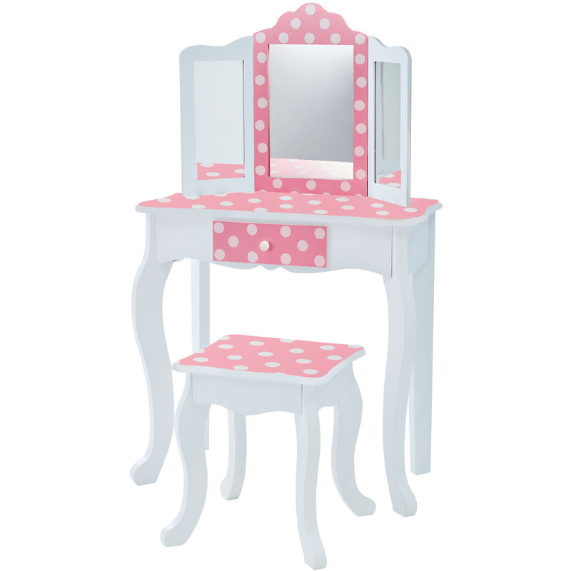 Coiffeuse enfant en bois table maquillage miroir tabouret Fantasy Fields Teamson TD-11670F - Rose
