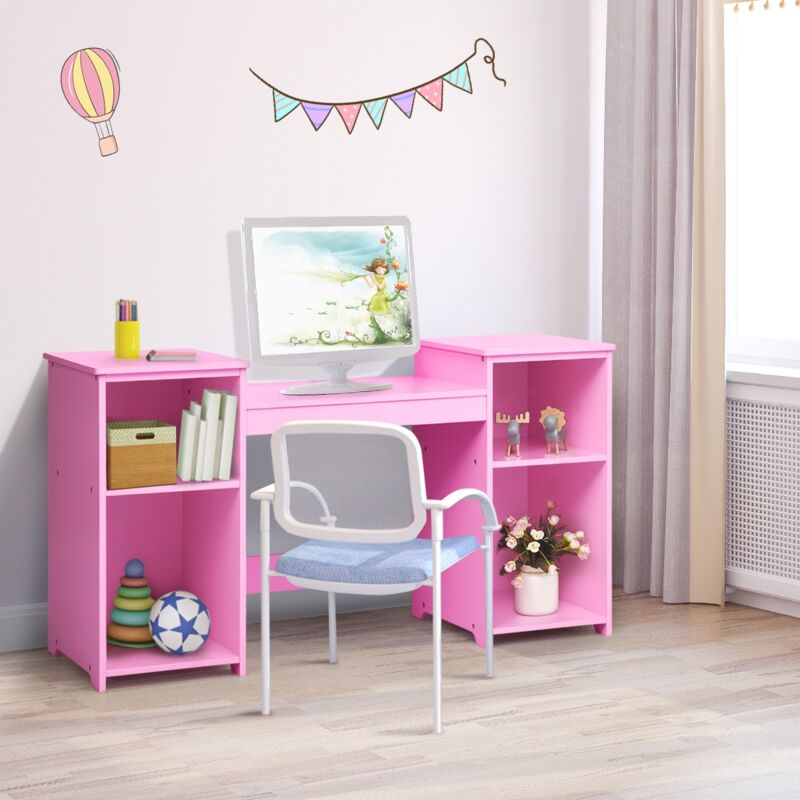 Coiffeuse Enfants, Table de maquillage avec Miroir Amovible et 4 Étagères Rose CW6819 design in