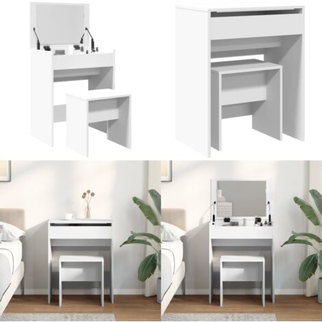 Coiffeuse et tabouret blanc 60x40x113,5 cm - Coiffeuse Blanche - Meuble Salle De Bain - Vanity - Bureau Maquillage - Miroir - Home & Living