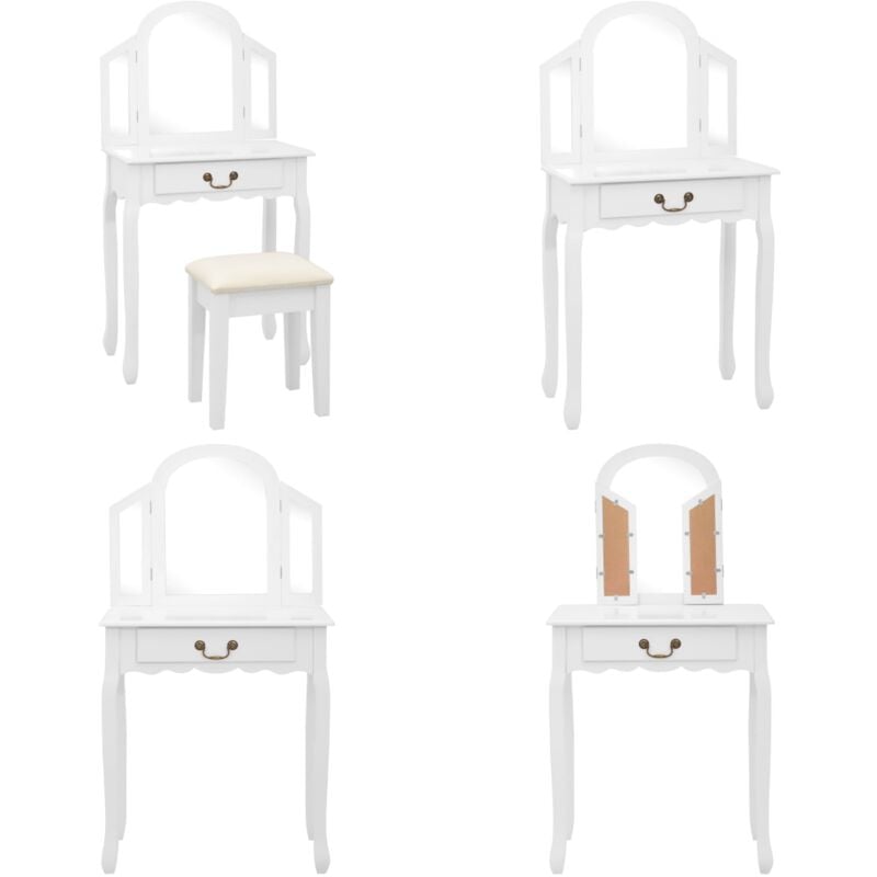 Vidaxl - Coiffeuse et tabouret Blanc 65x36x128 cm Bois de paulownia mdf - Coiffeuse Blanche - Meuble Salle De Bain - Vanity Table - Commode
