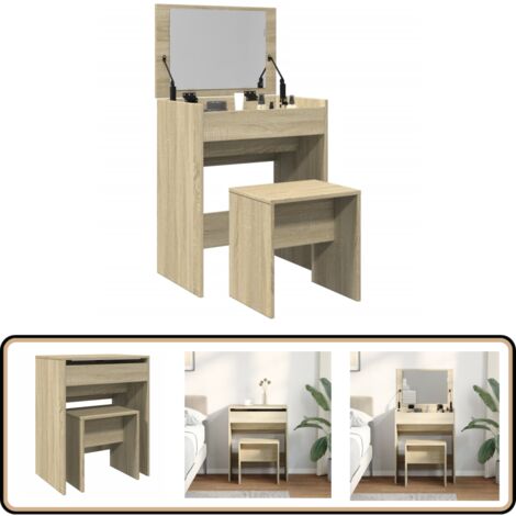 Coiffeuse et tabouret chêne sonoma 60x40x113,5 cm - Coiffeuse - Meuble De Salle De Bain - Vanity - Table De Maquillage - Dressing