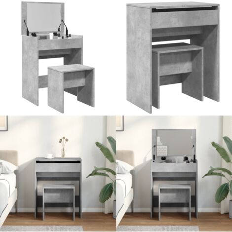 Coiffeuse et tabouret gris béton 60x40x113,5 cm - Coiffeuse - Meuble De Salle De Bain - Table De Maquillage - Vanity - Dressing - Home & Living