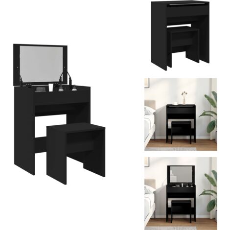 Coiffeuse et tabouret noir 60x40x113,5 cm - Coiffeuse - Meuble De Salle De Bain - Table De Maquillage - Vanity - Miroir