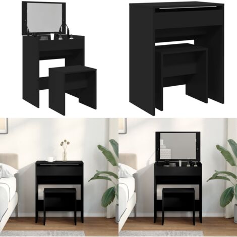 Coiffeuse et tabouret noir 60x40x113,5 cm - Coiffeuse - Meuble De Salle De Bain - Table De Maquillage - Vanity - Miroir - Home & Living