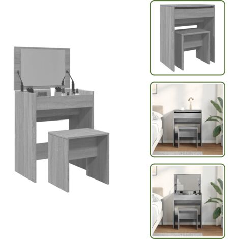 Coiffeuse et tabouret sonoma gris 60x40x113,5 cm - Coiffeuse - Meuble De Salle De Bain - Vanity - Table De Maquillage - Miroir