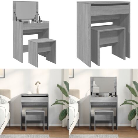 Coiffeuse et tabouret sonoma gris 60x40x113,5 cm - Coiffeuse - Meuble De Salle De Bain - Vanity - Table De Maquillage - Miroir - Home & Living
