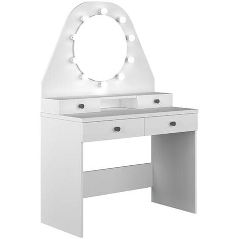 Coiffeuse GABRIELA - Miroir à LEDs et rangements - Blanc - Blanc