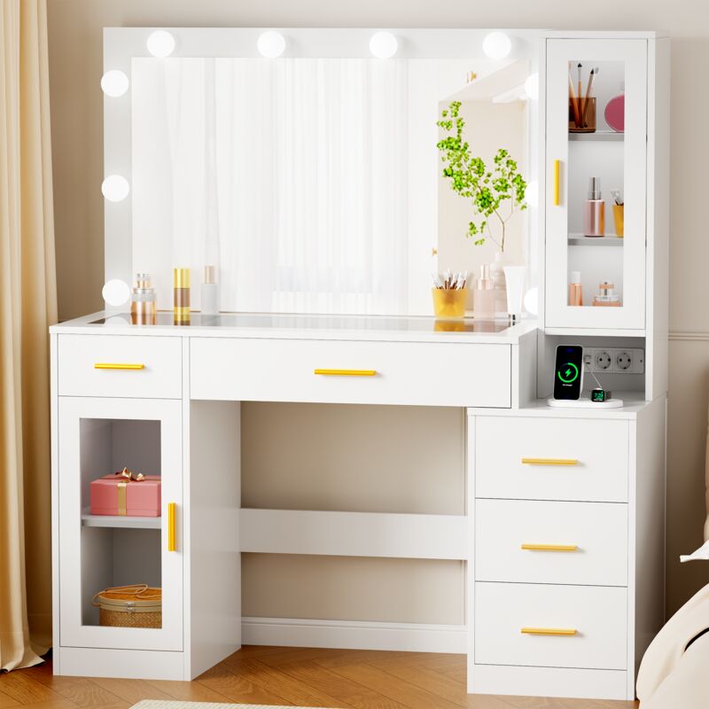 Coiffeuse Grande avec Miroir LED et Prise