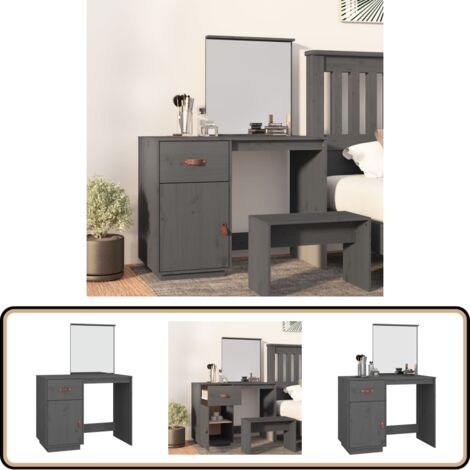 Coiffeuse Gris 95x50x134 cm Bois de pin massif - Coiffeuse - Meuble Salle De Bain - Table Maquillage - Commode - Armoire Rangement