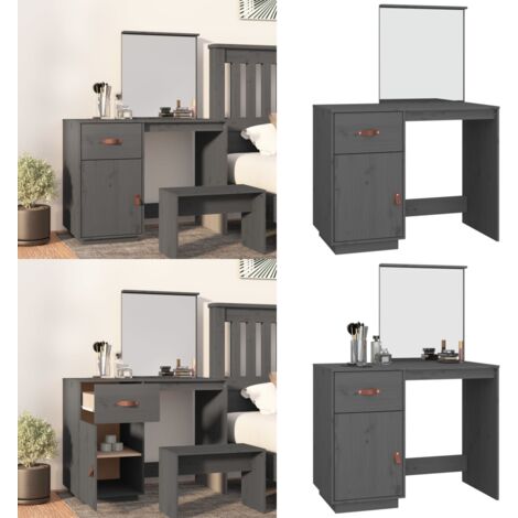Coiffeuse Gris 95x50x134 cm Bois de pin massif - Coiffeuse - Meuble Salle De Bain - Table Maquillage - Commode - Armoire Rangement - Home & Living