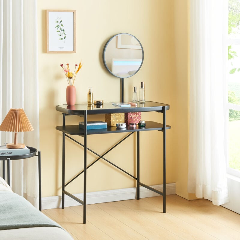 [en.casa] - Coiffeuse Hjelmeland acier verre 129 x 80 x 44 cm noir