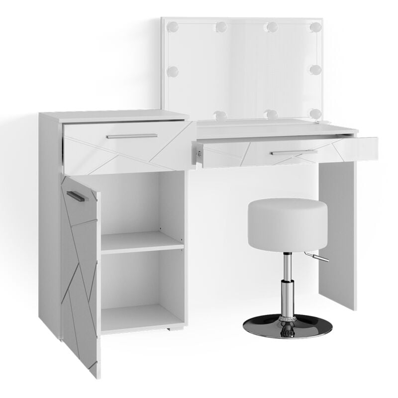 Vicco - Coiffeuse Irma, Blanc, 135 cm avec éclairage led