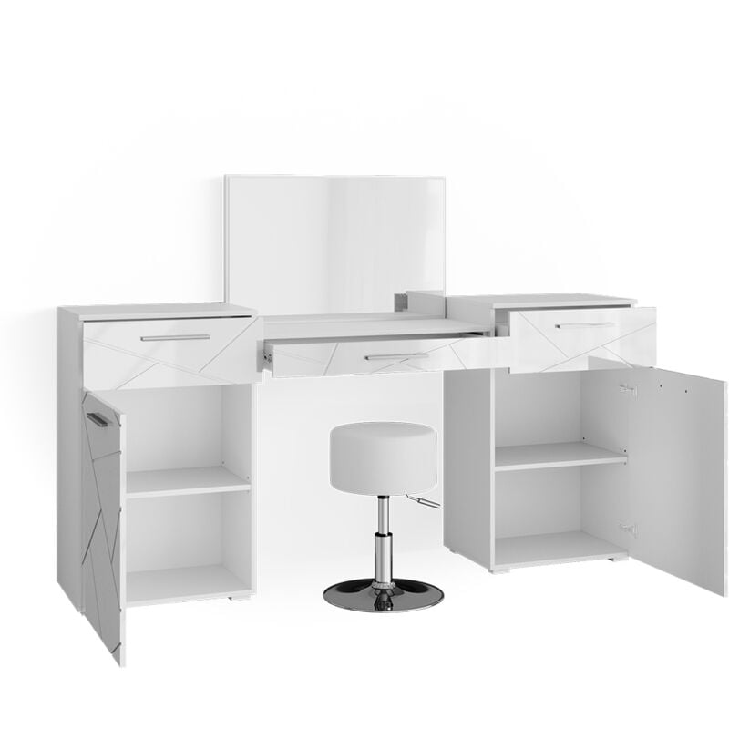 Coiffeuse Irma, Blanc, 190.3 cm avec tabouret Vicco