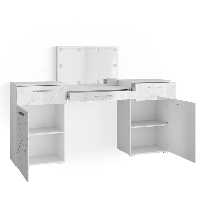 Vicco - Coiffeuse Irma, Blanc, 190.3 cm avec éclairage led