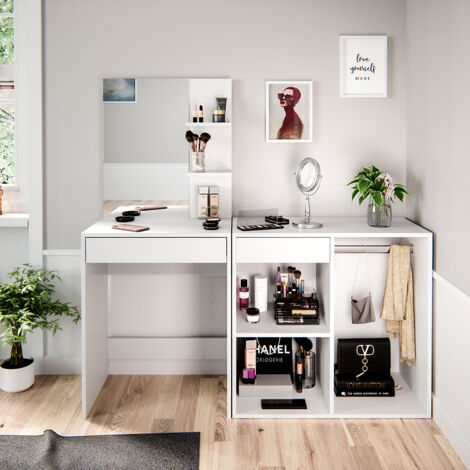Coiffeuse Isabelle, Blanc, 140cm avec armoire, Vicco