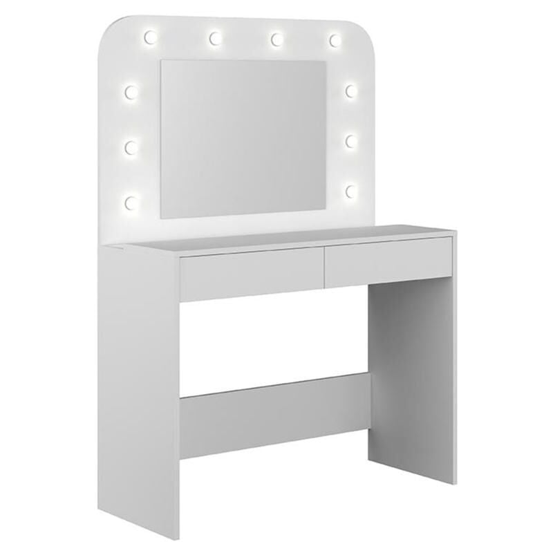 Vente-unique - Coiffeuse josephine - Miroir à LEDs et rangements - Blanc