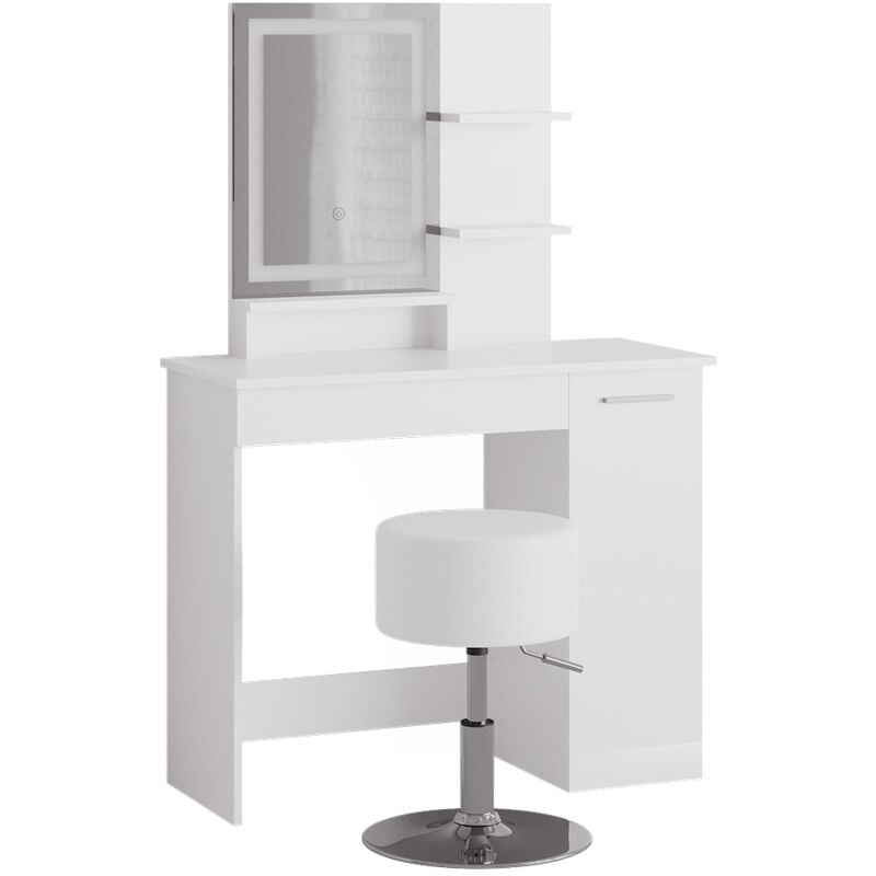 Vicco - Coiffeuse Julia, Blanc, 90 cm avec miroir led et tabouret