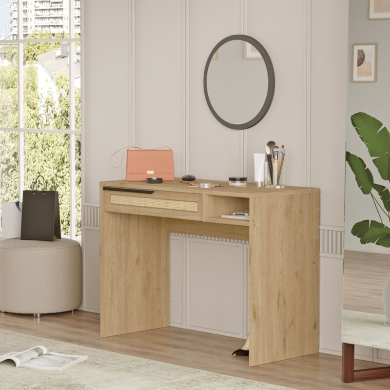 [en.casa] - Coiffeuse Kvænangen 100 x 45 x 75 cm effet chêne aspect rotin noir