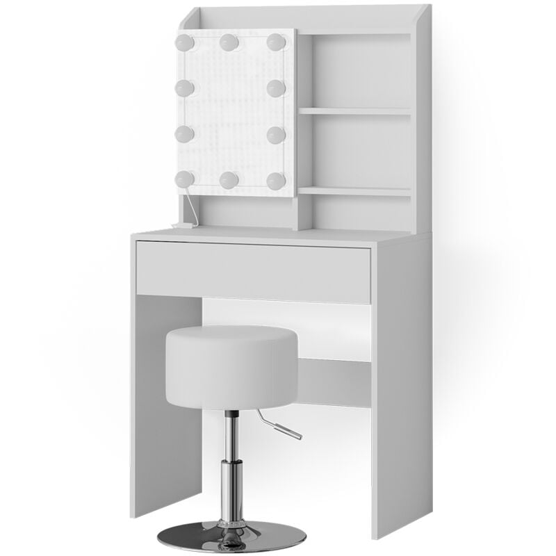 Vicco - Coiffeuse Laura, Blanc, 70 cm avec éclairage led et tabouret
