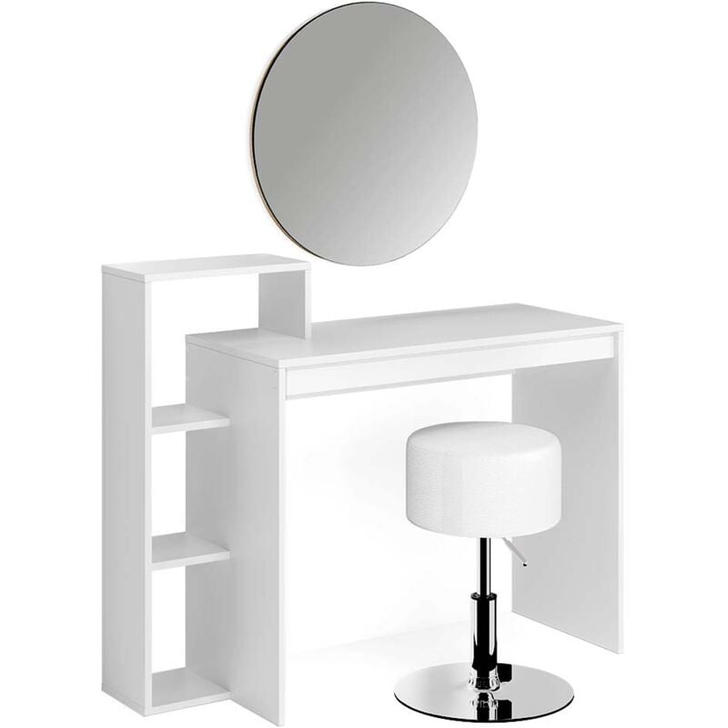 Vicco - Coiffeuse Leo, Blanc, 100 cm avec miroir et tabouret