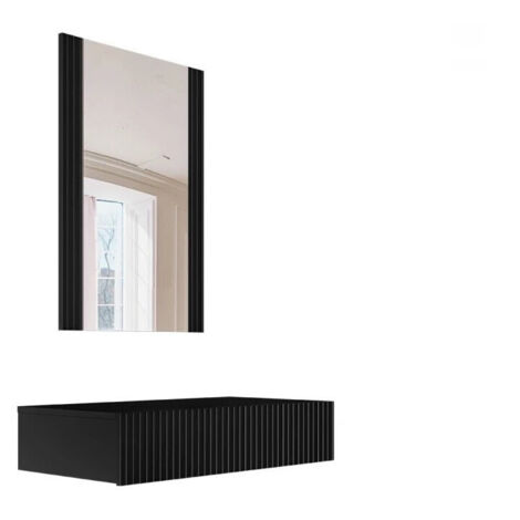 Coiffeuse Levmari 111, Noir, Miroir, 97x80x42cm