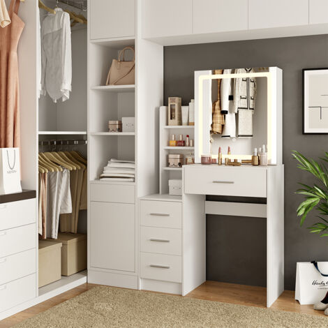 Coiffeuse Lisca, Blanc, 80 cm avec miroir LED, Vicco