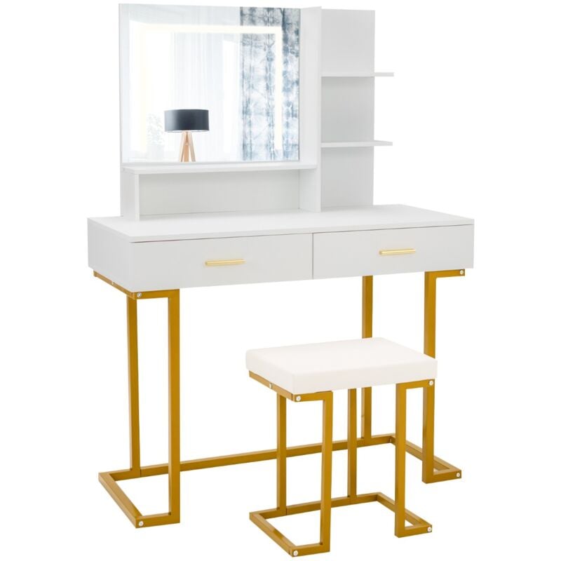 Design In - Coiffeuse Lumineuse avec Tabouret et 2 Tiroirs pour Chambre CW69691