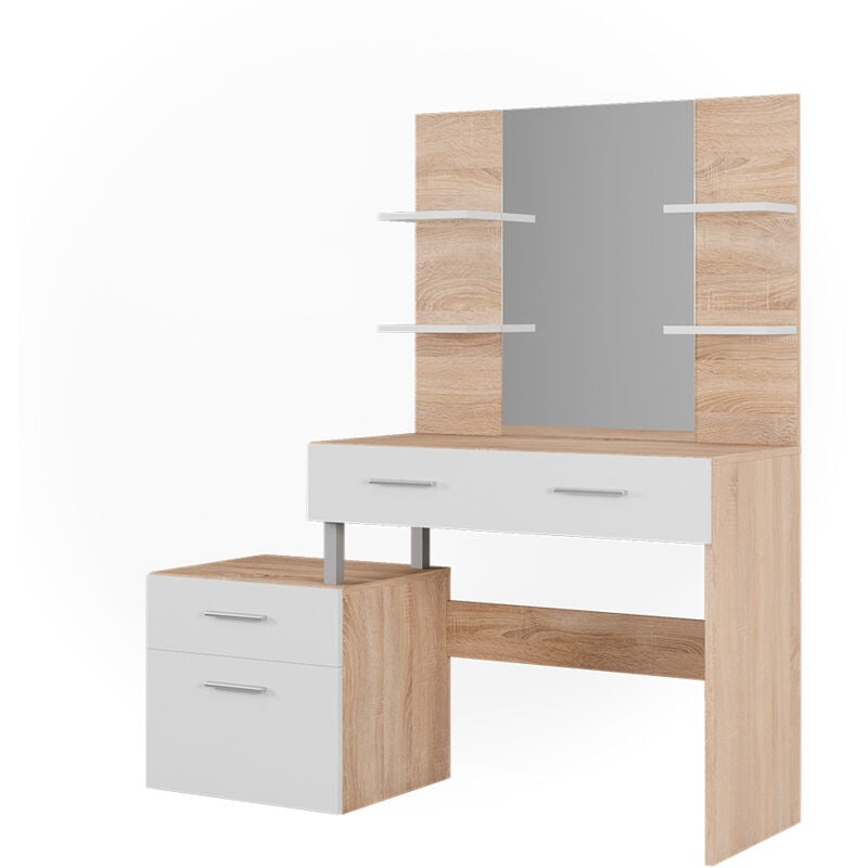 Coiffeuse Maria, Blanc/Sonoma, 132 cm Vicco