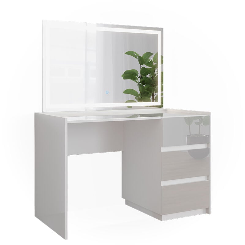 Vicco - Coiffeuse Marla, Blanc Haute brillance, 120cm avec miroir led