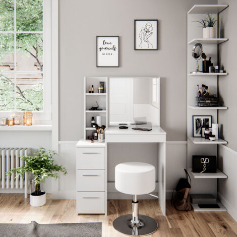 Coiffeuse Meryl, Blanc, 80cm avec tabouret, Vicco