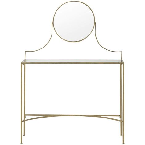 Coiffeuse métal doré et verre avec miroir