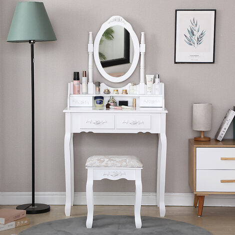 Coiffeuse Table de Maquillage Commode avec Miroir  LED et Tiroir Coiffeuse Blanc 