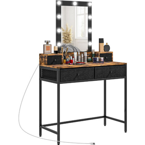 Coiffeuse miroir Led LIZA bois vieilli et noir