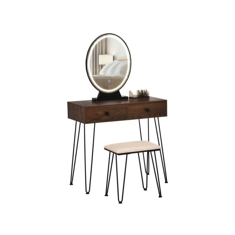 MH - Coiffeuse miroir Led maya noyer foncé