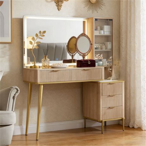 Vicco Coiffeuse Beatrice, Blanc/Chêne, 100 cm avec Tabouret