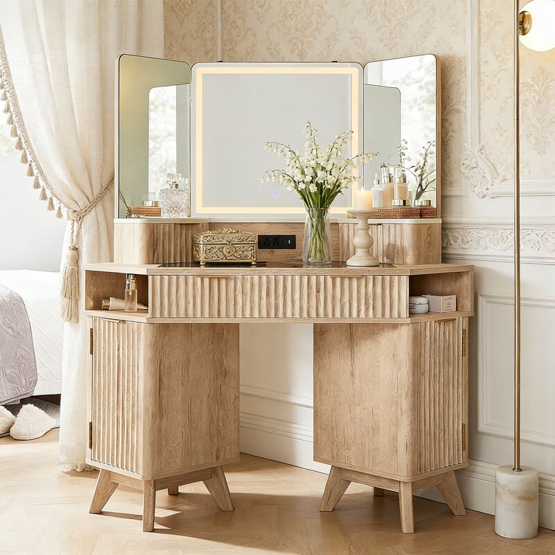 Coiffeuse miroir led Style Fluté 48" Grande Coiffeuse d'angle avec
