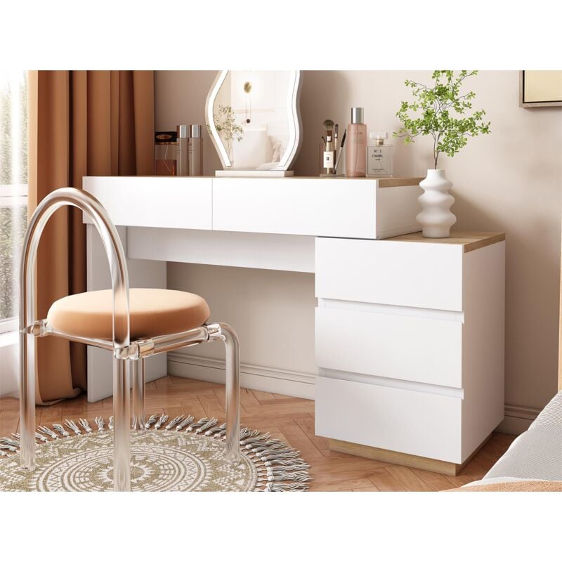 Modernluxe - Coiffeuse moderne avec 5 tiroirs- en panneaux de particules - Blanc