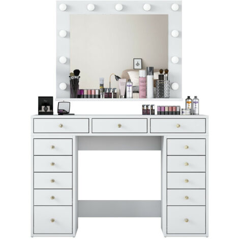 Coiffeuse moderne avec miroir LED Beline L120cm Blanc