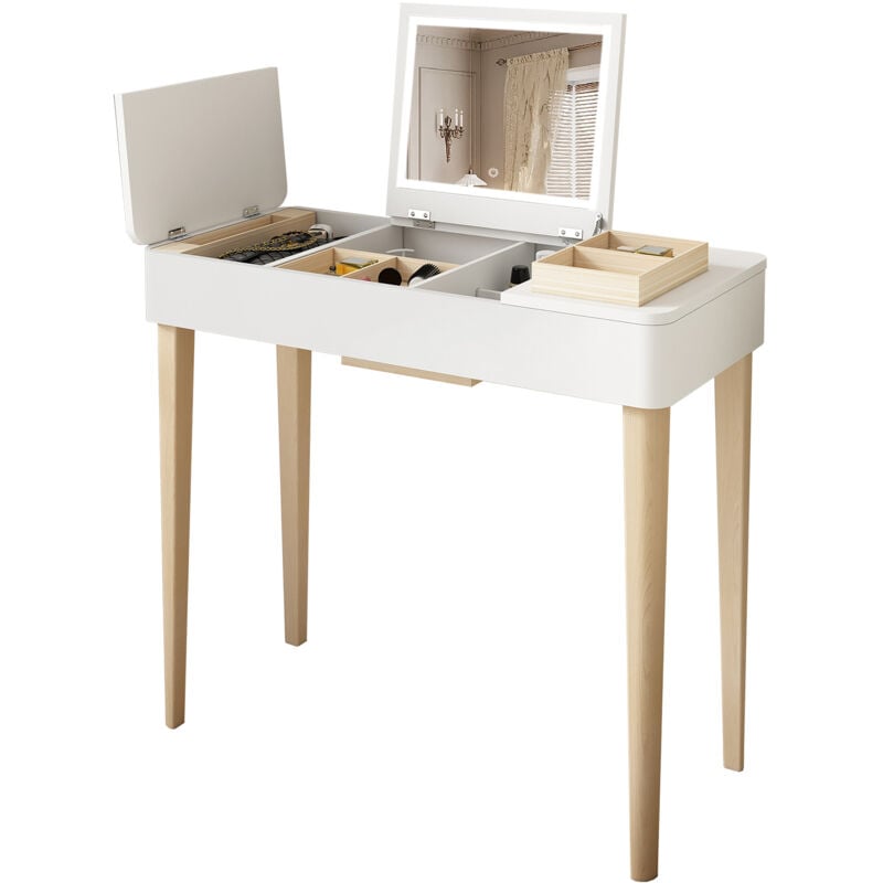 Liberté - Coiffeuse monobloc avec miroir et lumière, blanc