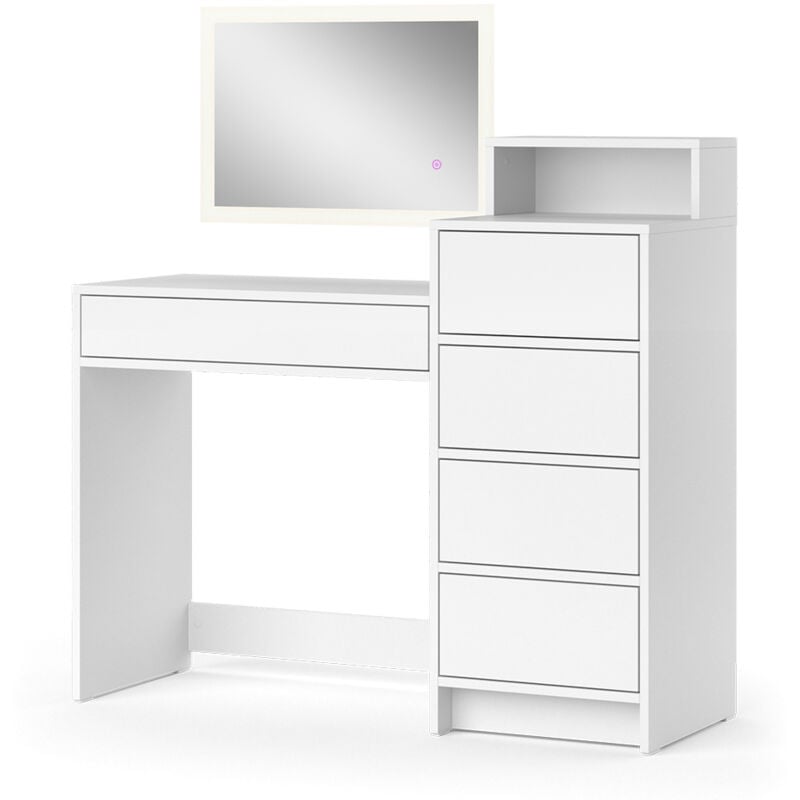 Vicco - Coiffeuse Naara, Blanc, 110.5 cm avec miroir led