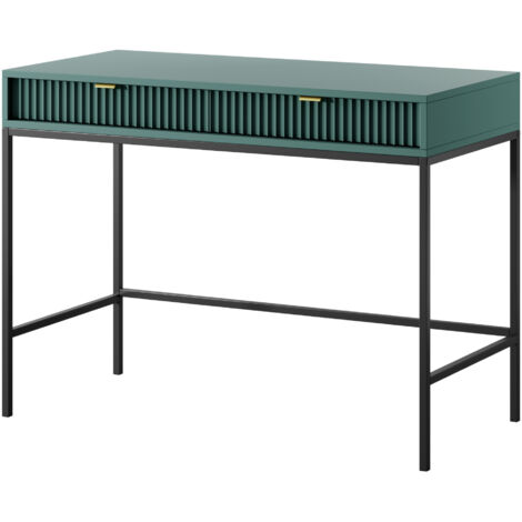 Coiffeuse NANAIMO - Verte - Poignées Dorées - Deux Tiroirs - Largeur 104 cm, Hauteur 77 cm, Profondeur 50 cm