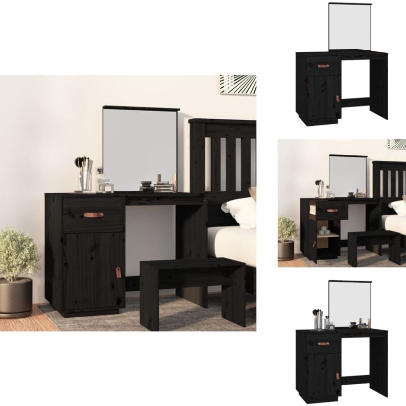 Vidaxl - Coiffeuse Noir 95x50x134 cm Bois de pin massif - Coiffeuse - Meuble De Salle De Bain - Table De Maquillage - Vanity - Armoire De Toilette