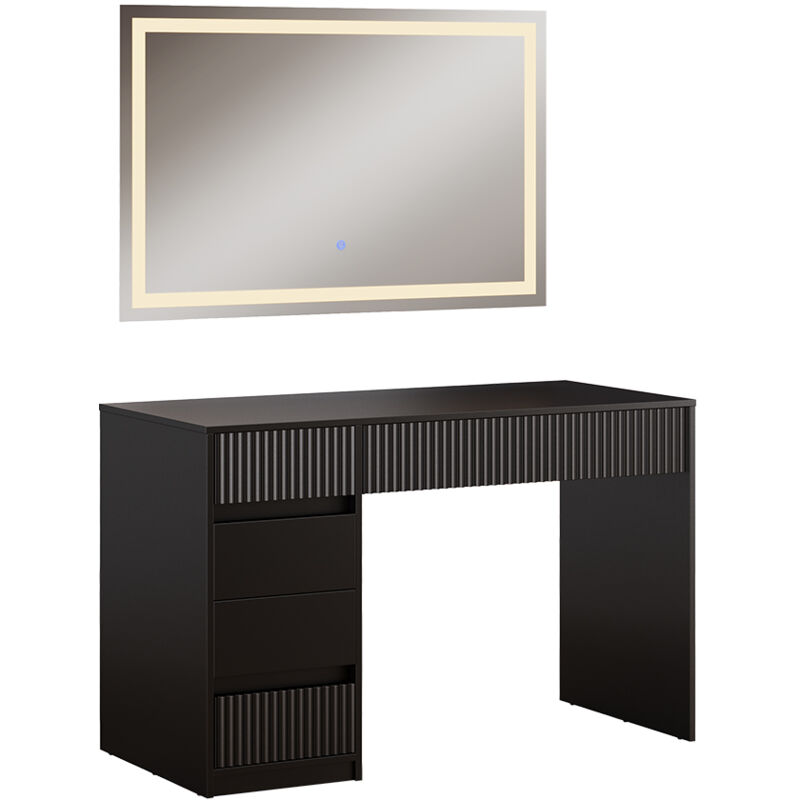 Coiffeuse Omira, Noir, 120 cm avec miroir led Vicco